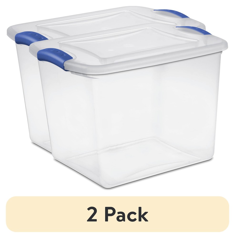Clear 27-Quart Blue Plastic Storage Bin with Secure Latch Lid