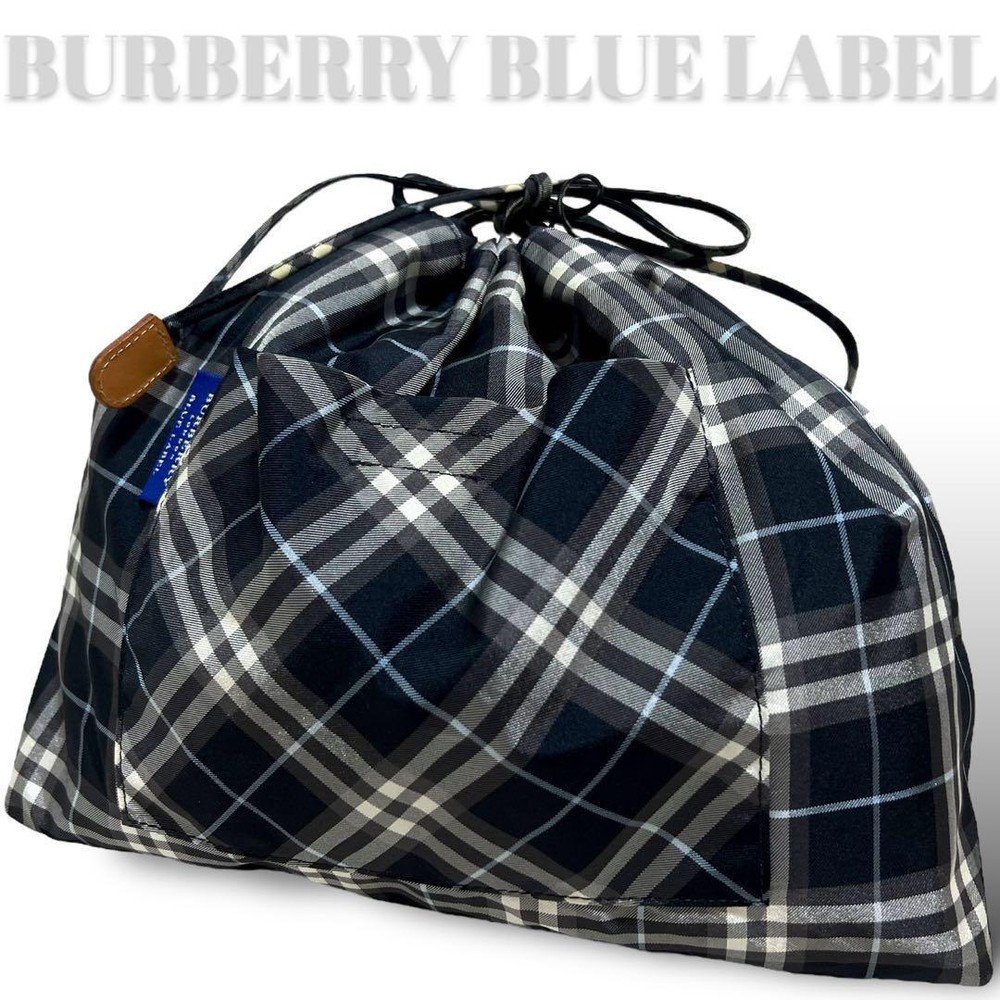 Burberry Blue Label Nova Check Drawstring Bag Shoulder Navy