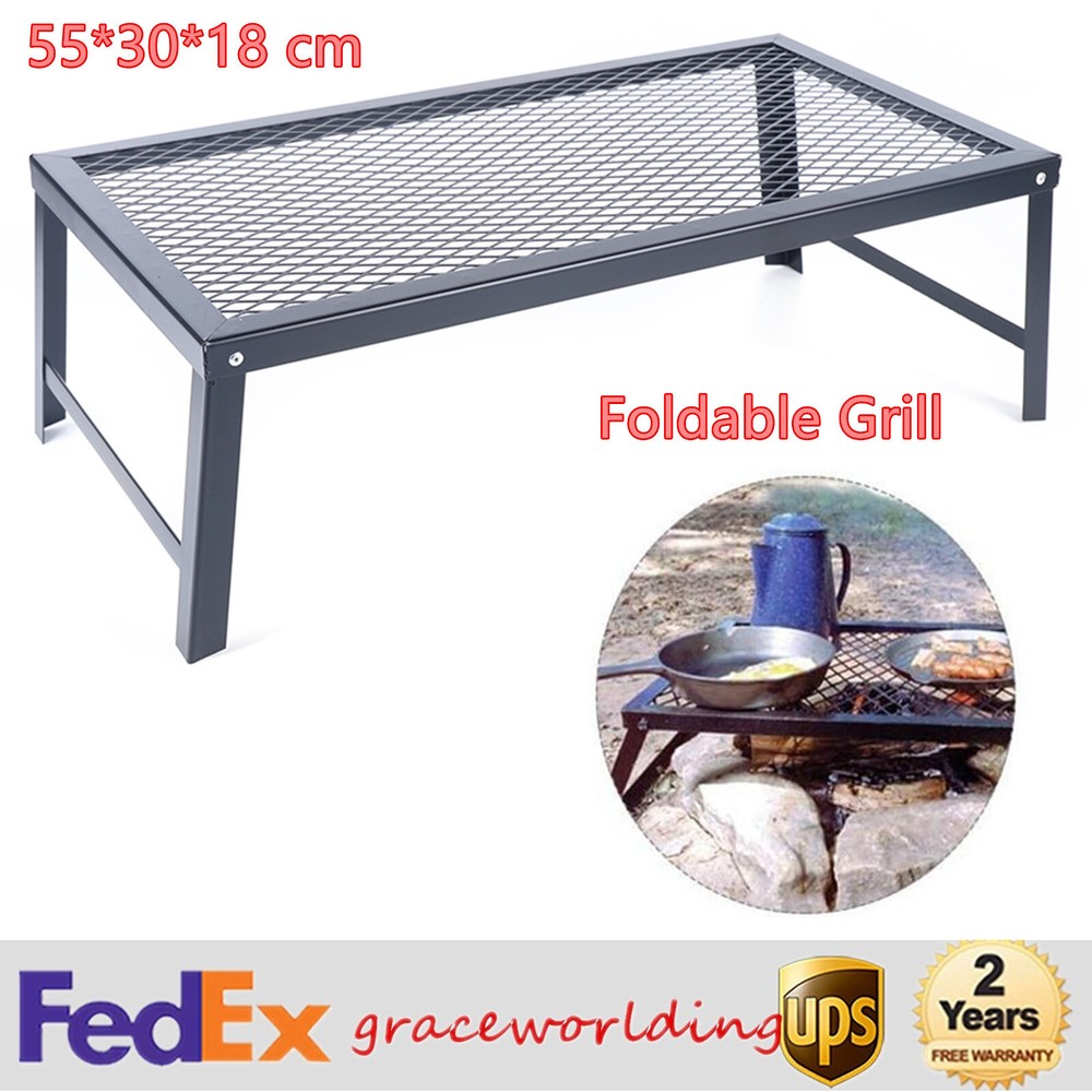 Foldable Camping Grill Fire Pit Grate Campfire Cooking Portable Stand Equipment