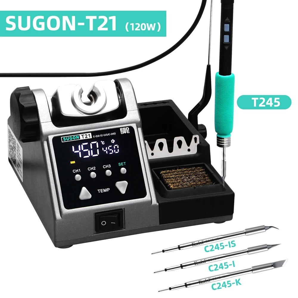 SUGON T21 120W Solderer Station Soldering Iron Station + T245 Handle + 3pcs Tips