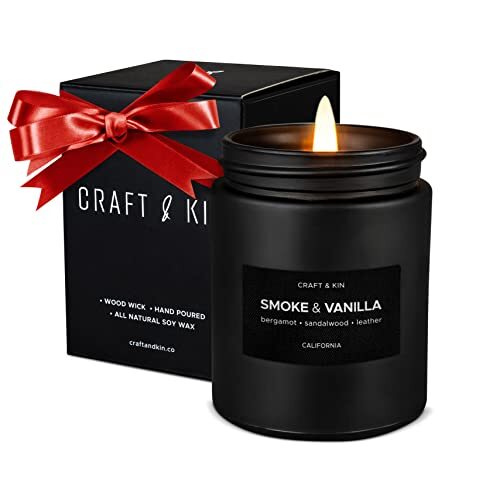 Premium Candle | Christmas Scented Candles Black Jar - 7.6oz Smoke & Vanilla