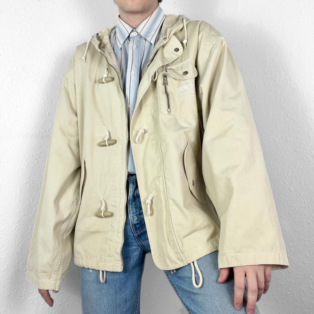 Vintage 90s Stonetribe Hooded Duffle Bomber Jacket in Cotton Canvas Utility Parka Style