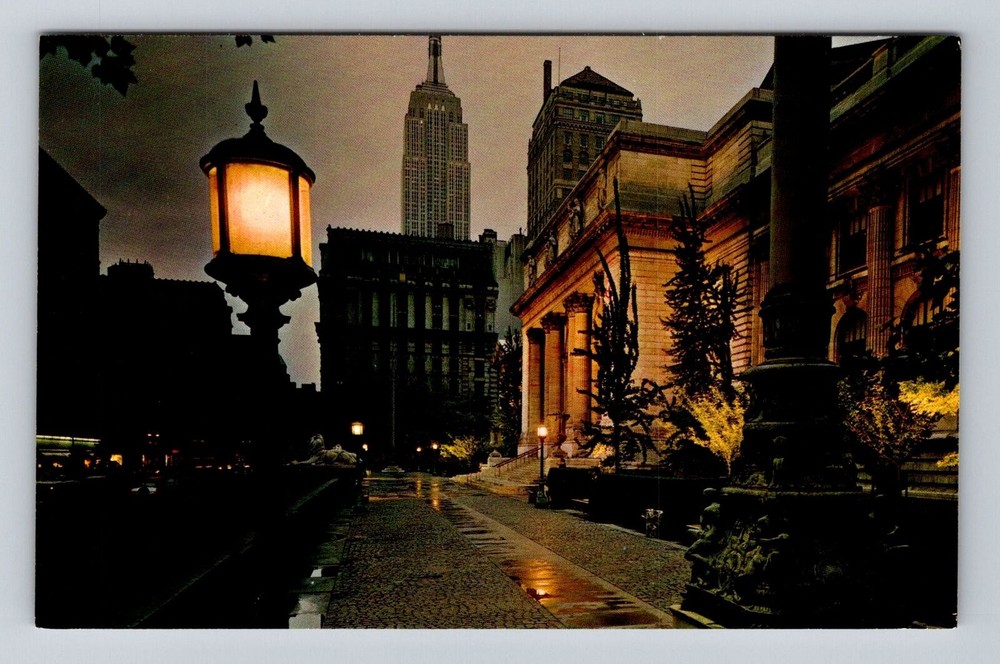 Vintage Postcard Featuring New York City Landmarks NY Public Library and Empire State Building NYC