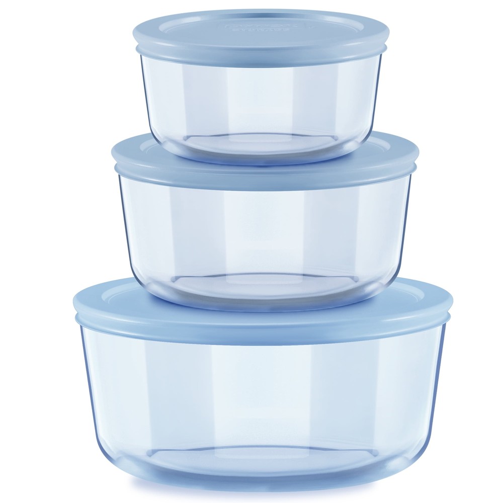 Pyrex 6-Piece Round Blue Glass Storage Set with Airtight Lids
