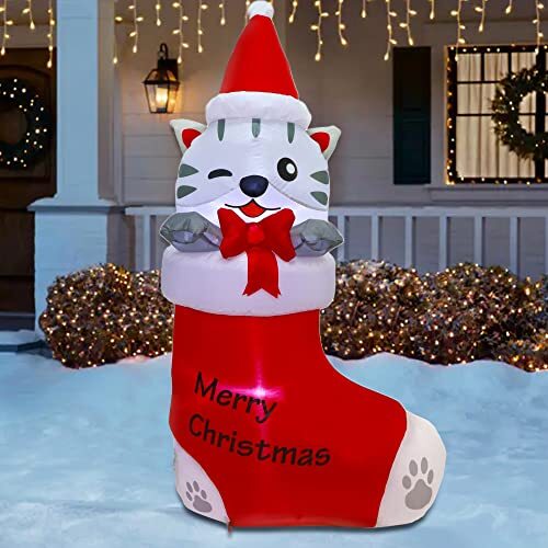 5 FT Christmas Inflatables Outdoor Decorations, Inflatable Kitten in Xmas
