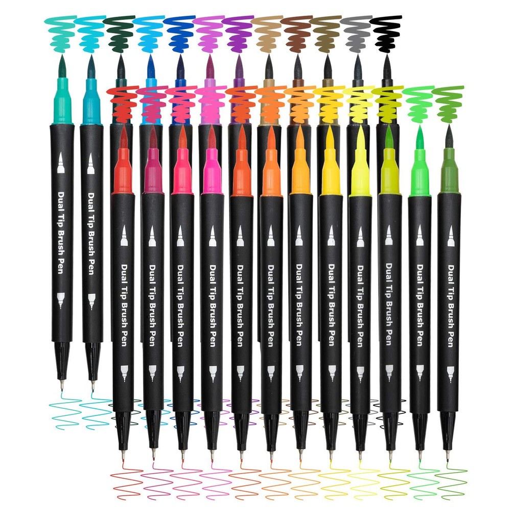 Piochoo Dual Brush Marker Pens,24 Colored Markers,Fine Point and Brush Tip fo...
