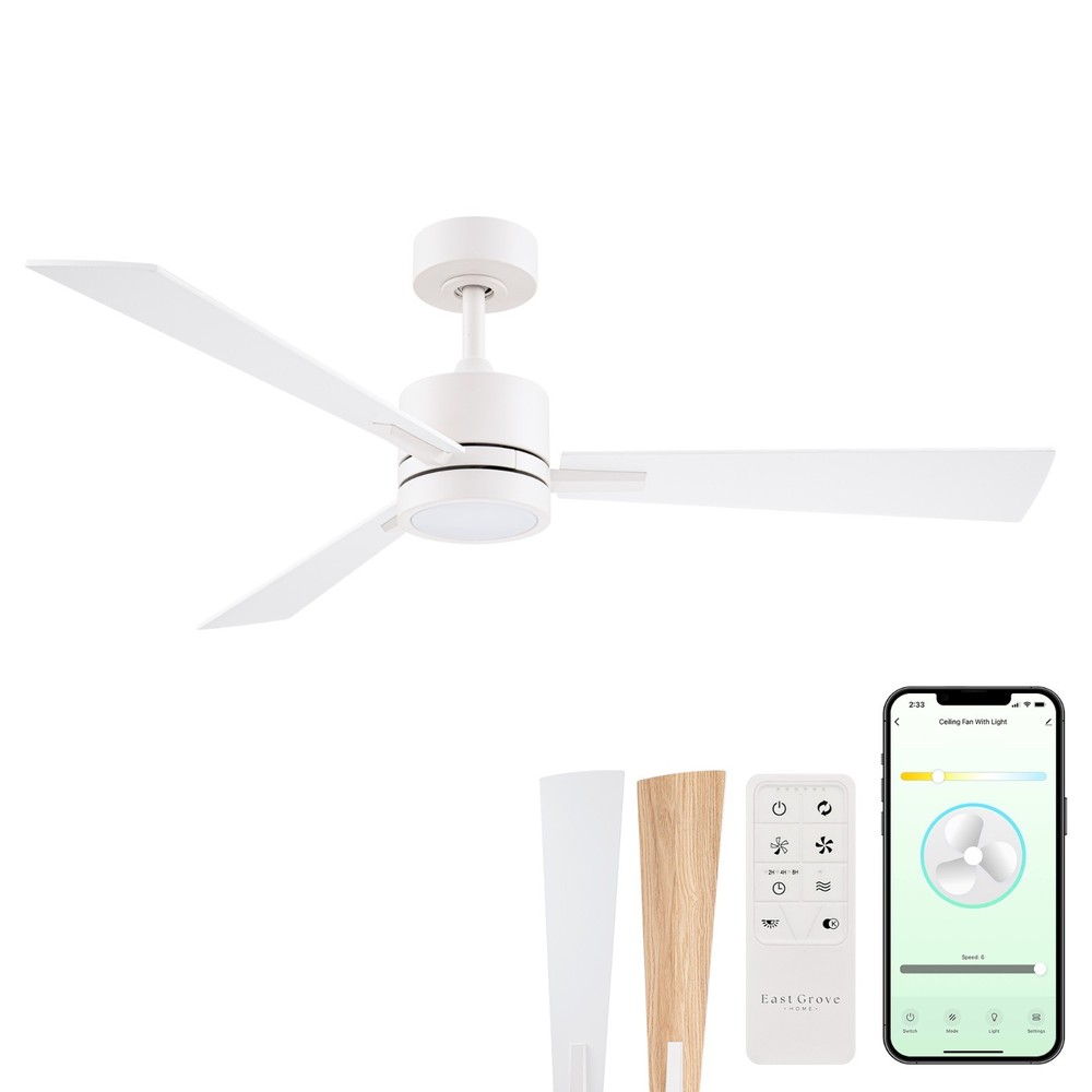Bali 52in 3-Blade Smart Ceiling Fan in Matte White with Reversible Blades