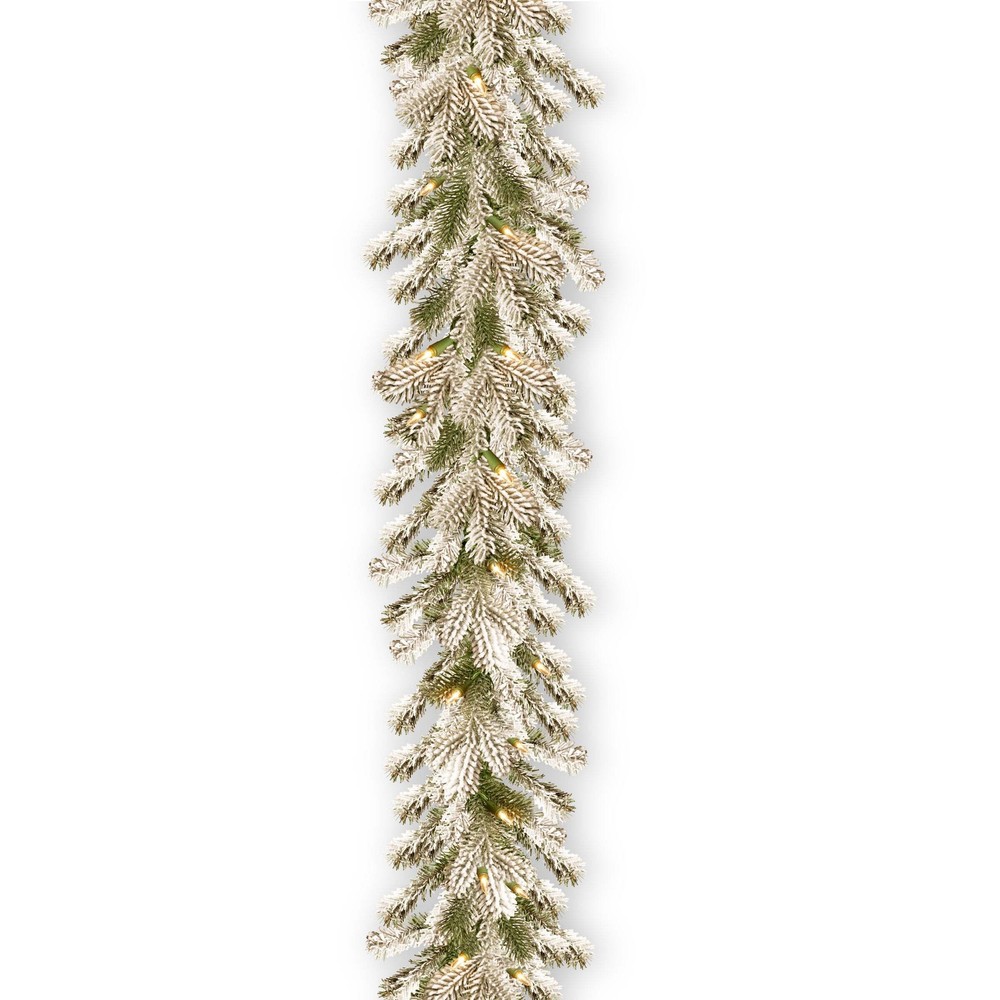 9 ft. Pre-Lit Snowy Sheffield Spruce Garland with Twinkly LED Lights, Plug-In
