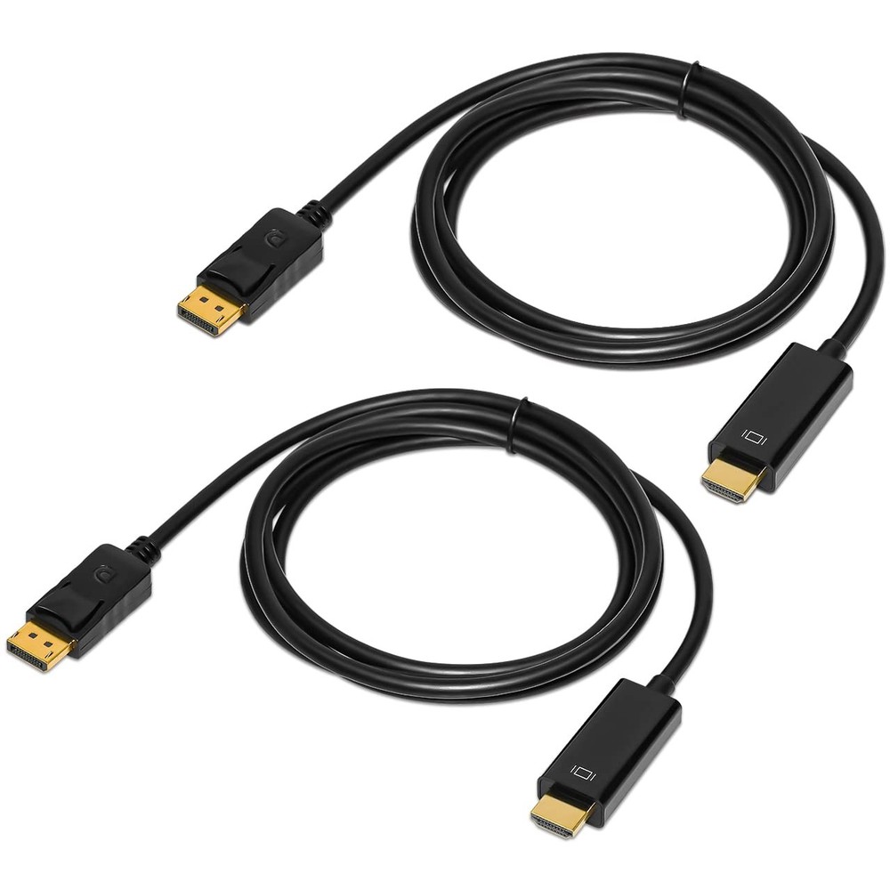 4K DisplayPort to HDMI Cable 6ft 2-Pack with DP Adapter for Ultra HD