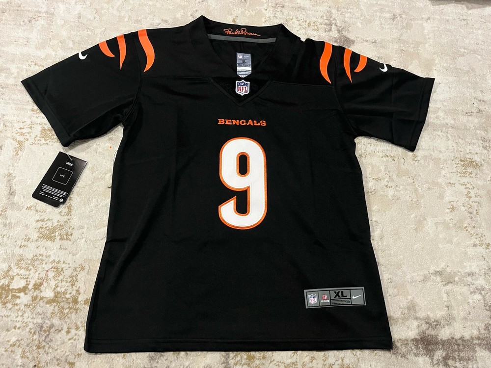 Youth Bengals #9 Joe Burrow  Black Stitched Football Jersey Size XL