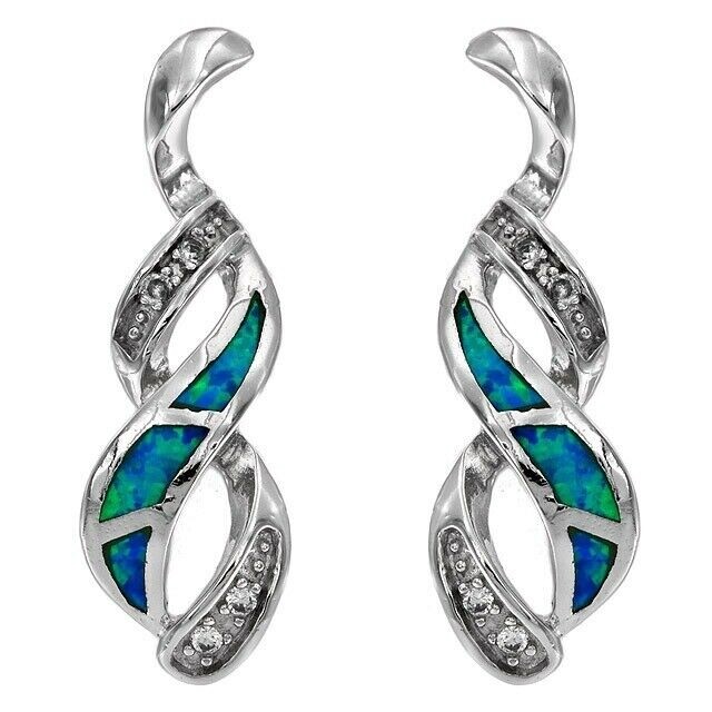 Australian Opal Inlay & Topaz 925 Solid Sterling Silver Earrings OE3