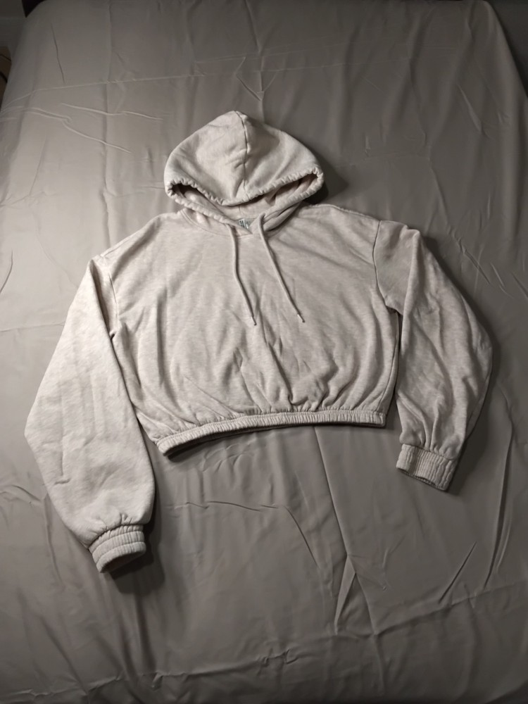 Divided Womens Cropped Hoodie Pullover Gray Sz S Fleece Sweatshirt.