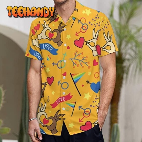 Love Pride Love Is Hawaiian 3D Lesbian Gaymer T-Shirt for LGBTQ+ Aloha Vibes