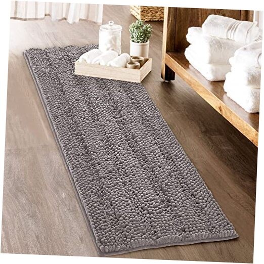 Soft Grey Bath Mat 60x24 Inches - Large Plush Rectangular Bathroom Rug in Light Gray
