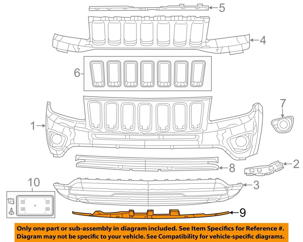 Jeep Chrysler OEM 11-16 Compass Lower Front Bumper Grille Panel 68109868AA