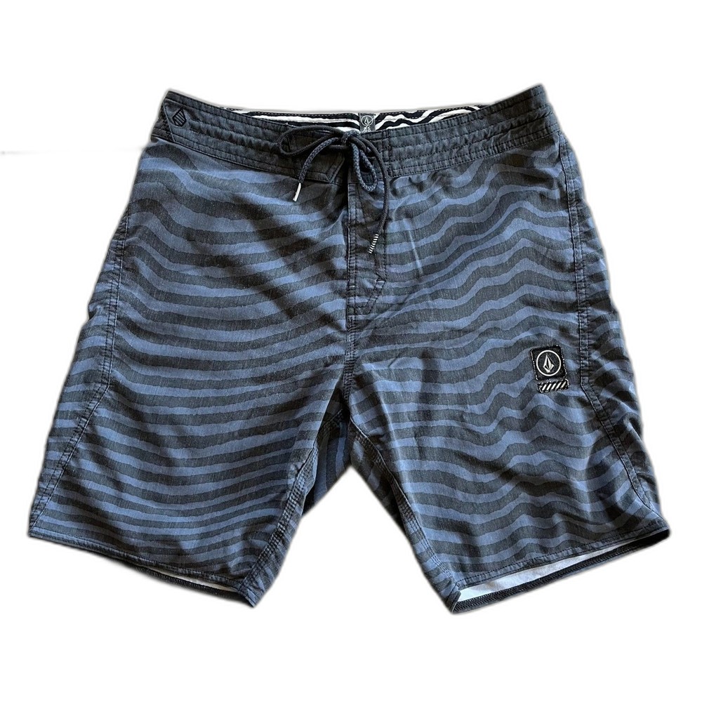 Volcom Blue and Gray Striped Boardshorts