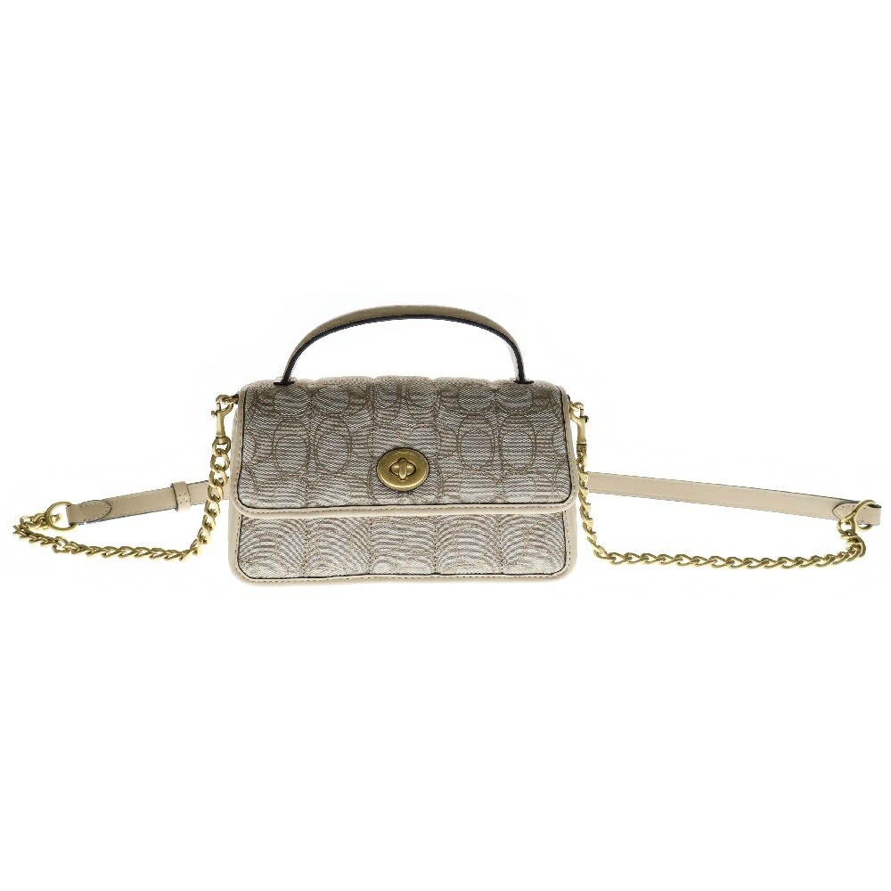 Y0705 Coach Turnlock Clutch 20 Signature 2-Way Handbag in Beige C5279 Pre-Owned