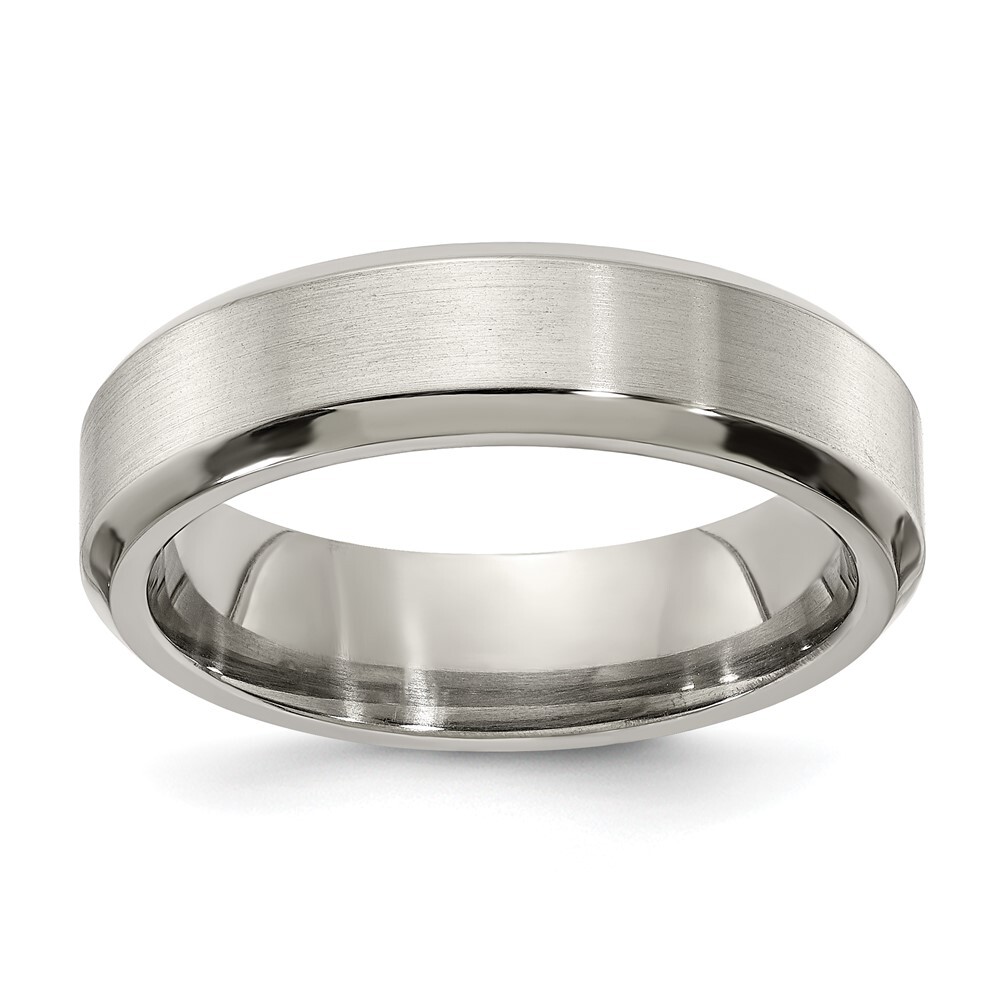 Titanium Brushed/Polished Beveled Edge 6mm Band Ring Size 7 for Men 4gm