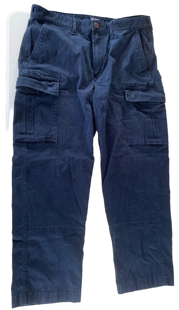 Lands End Traditional Fit Cargo Utility Pants Mens36X27 Navy Blue Outdoor Work