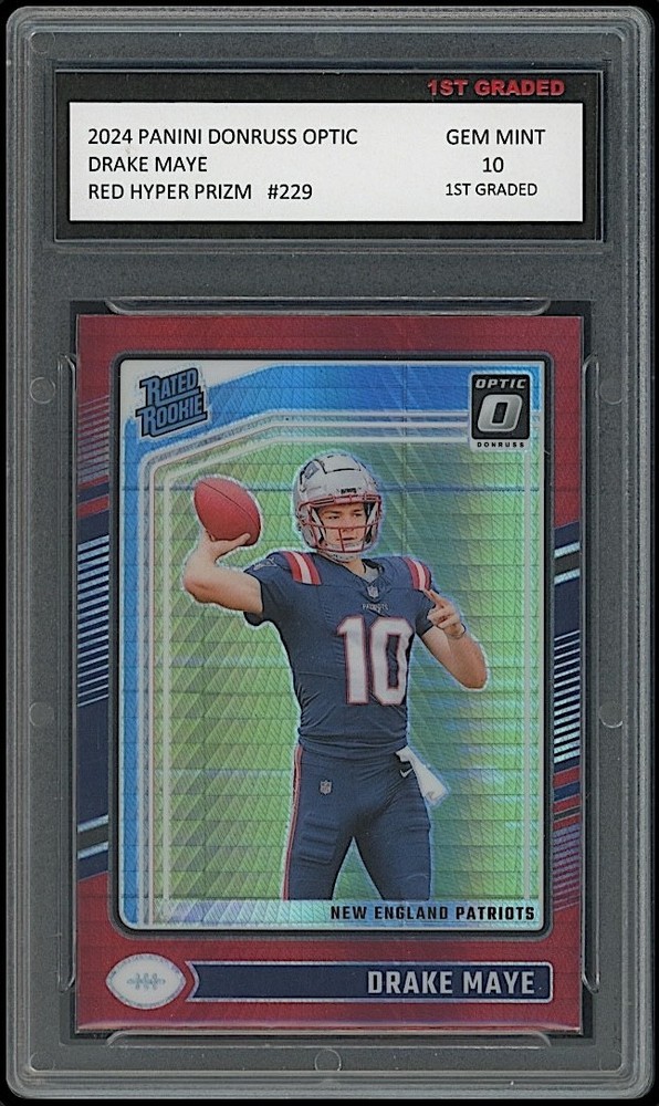 Drake Maye 2024 Panini Donruss Optic Red Hyper Prizm Rookie Card 1st Graded 10