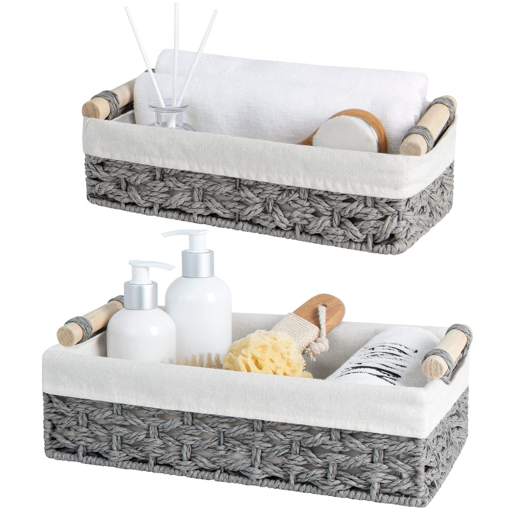 Storage Basket for Organizing, Small Wicker Baskets with Natural Fiber Liner,...