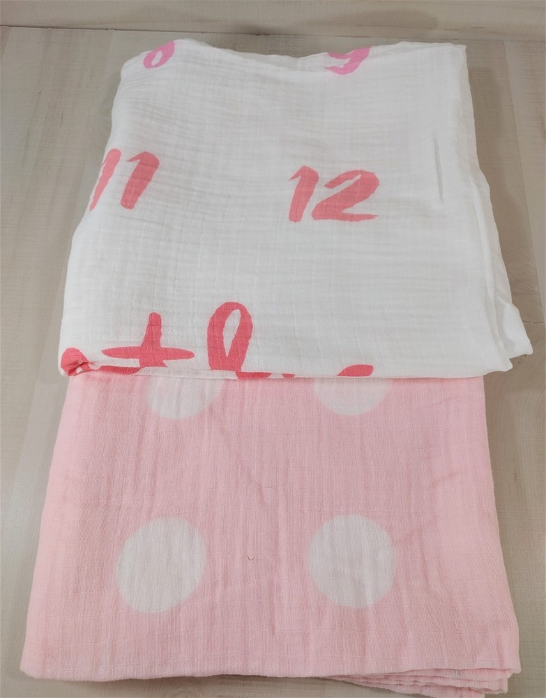 Cloud Island Large Polk Dots Month Print Baby Pink/White Swaddle Cotton Blanket