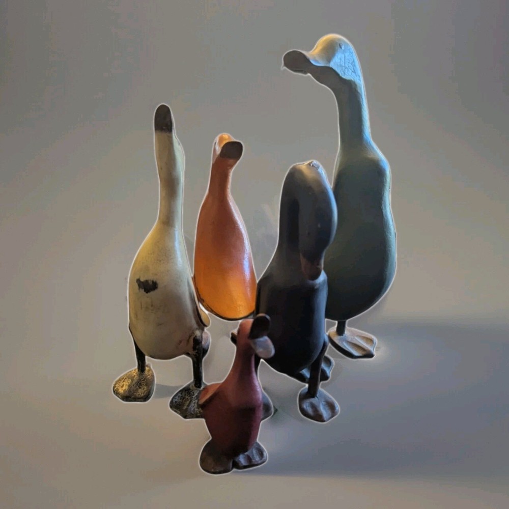 5 Vintage Smith Hawking Hand Carved Wood Standing Duck Hand Painted Decor...