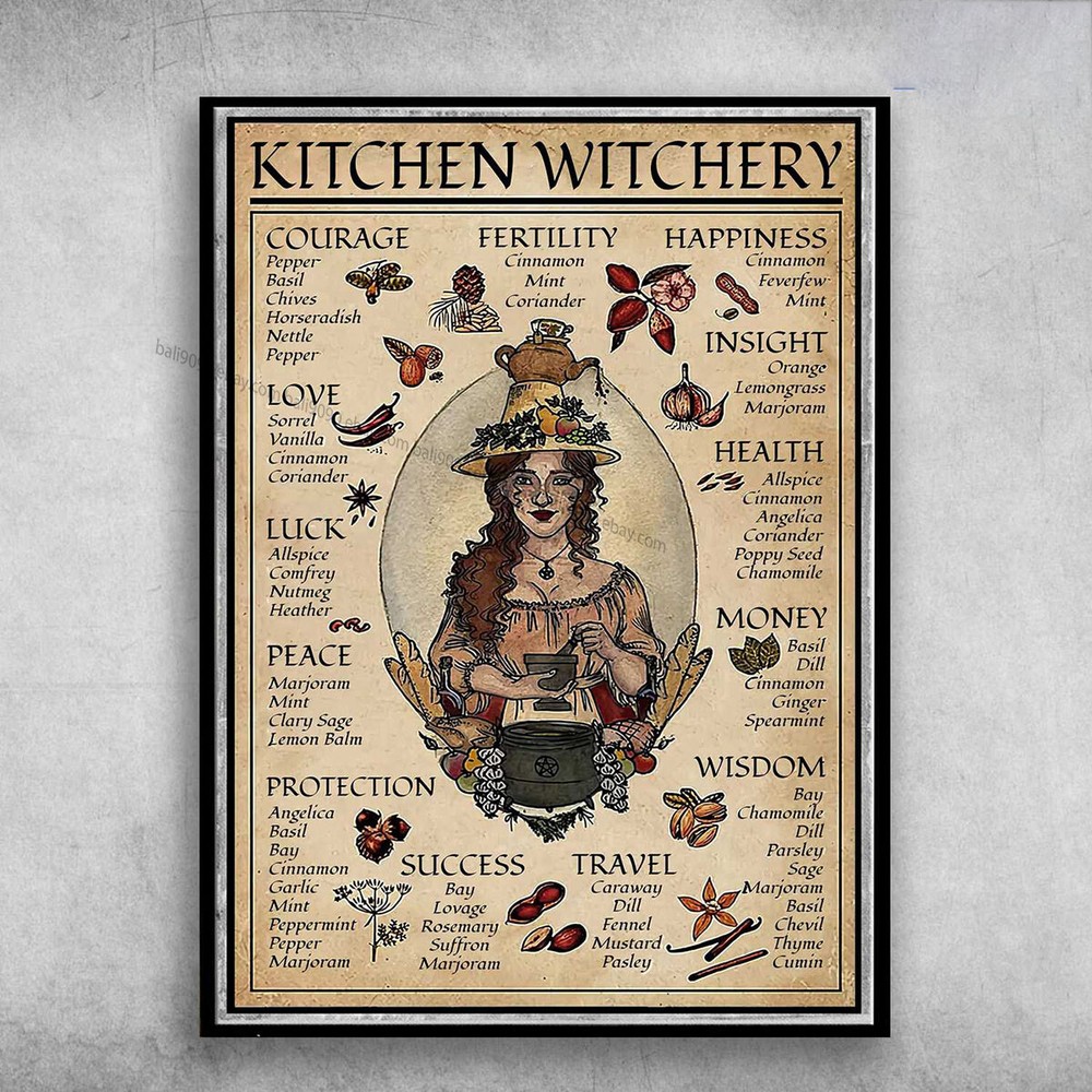 Kitchen Witchery, Witch Poster, Kitchen Decor, Courage, Fertility, Wisdom, In...