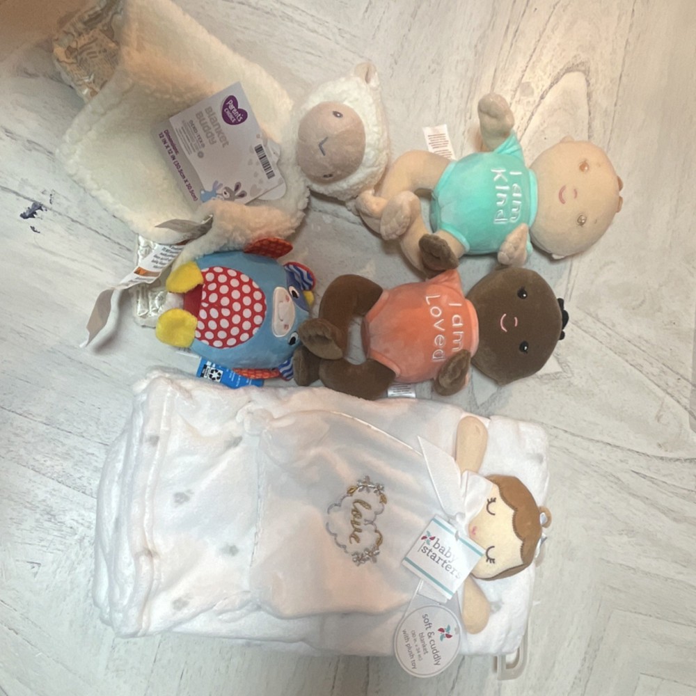 Baby Starters Playtex Bright Starts Plush Doll Blanket Lamb Rattle Lot 0-6M