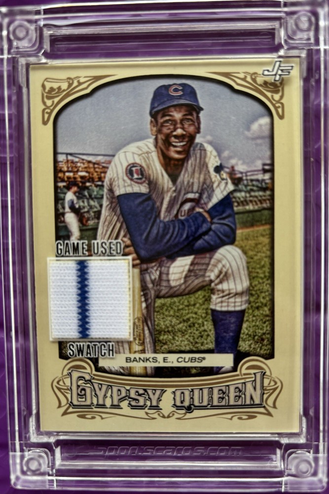 Ernie Banks Jersey Fusion Baseball Card with 1990 Game Worn Swatch