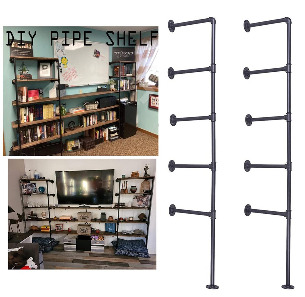 Industrial Black Iron Pipe Shelf Bracket, Vintage Retro DIY Open Book Storage