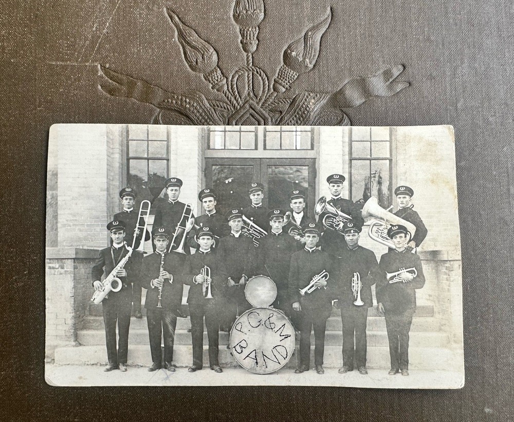 Antique 1910s men’s band concert musicians RPPC photo postcard