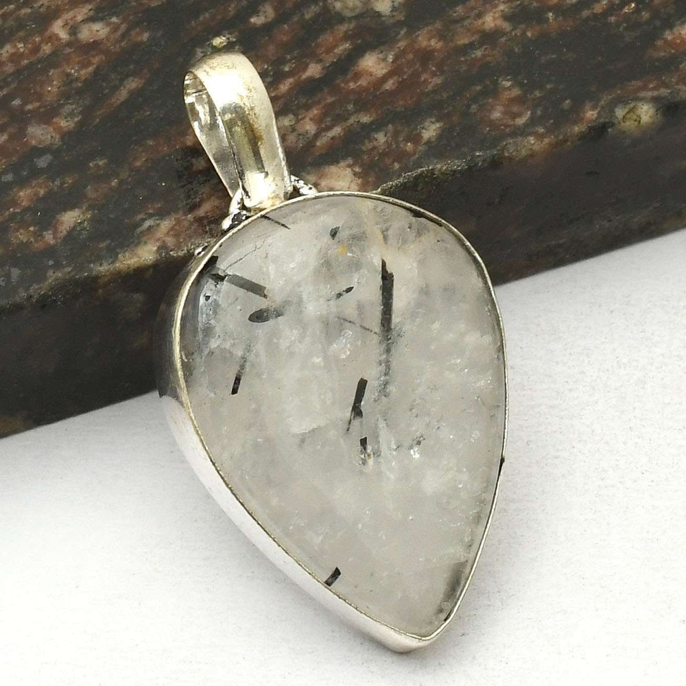 Black Rutile Gemstone Ethnic Handmade Pendant Jewelry Christmas Gift  AP-23895