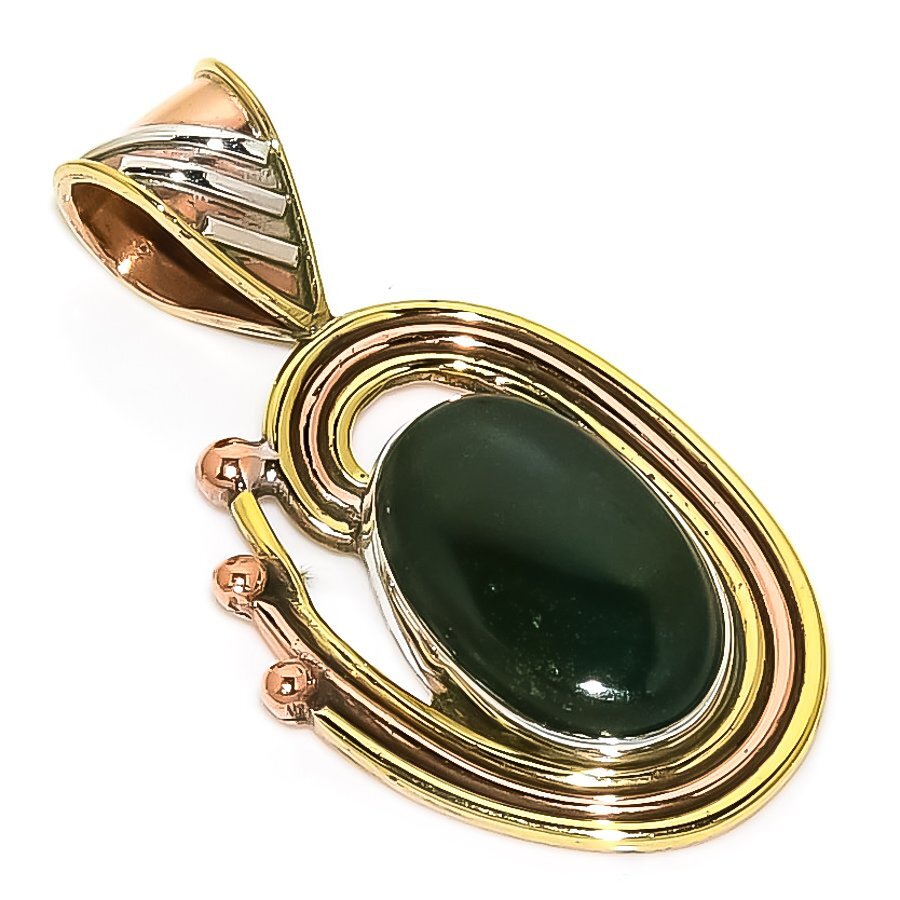 Natural Bloodstone Gemstone Two-Tone 925 Sterling Silver Pendant 1.5 Inch