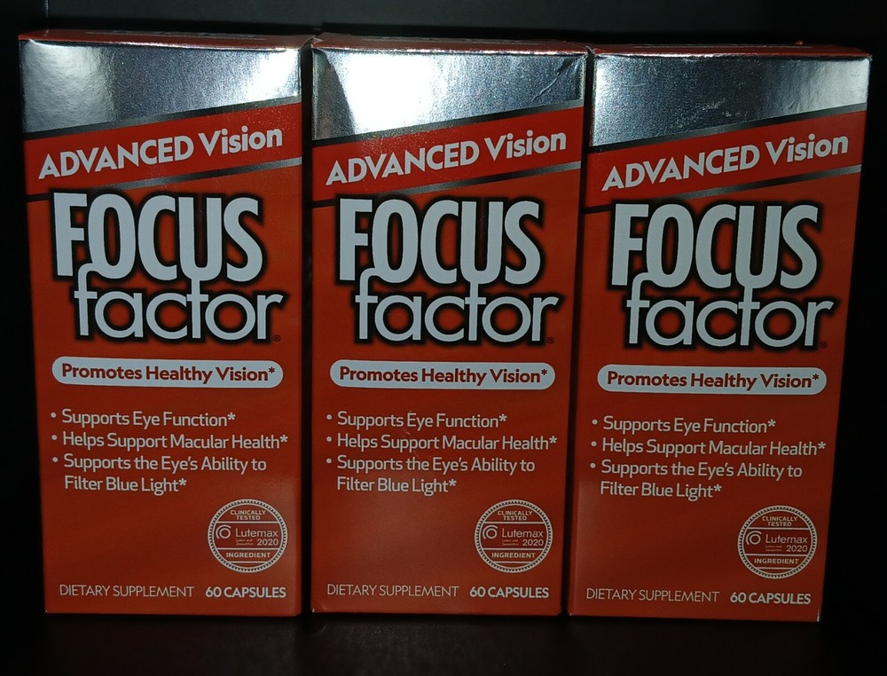Lot of 3 Focus Factor Advanced Vision 60 Caps Each, Healthy Vision. Exp: 08/25