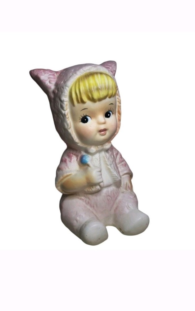 Vintage Lefton Girl In Pink Money Bank