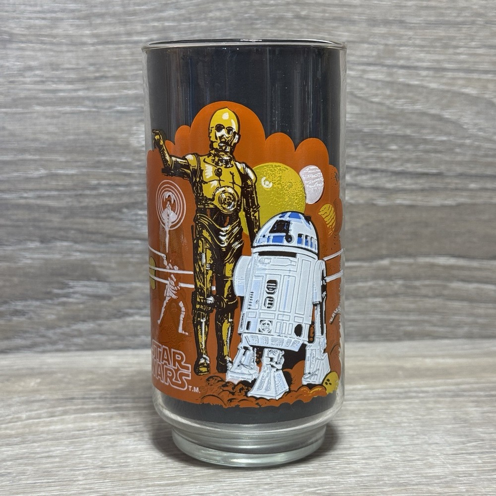 Vintage 1977 Star Wars R2-D2 C-3PO Burger King Glass Set Mint Condition
