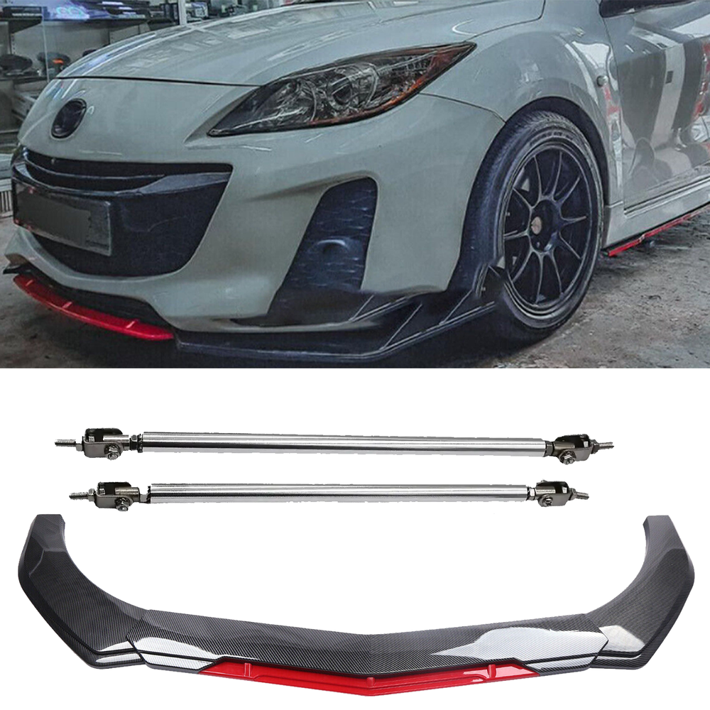 Mazda 2 3 6 Carbon Fiber Front Bumper Lip Spoiler Splitter with Strut Rod