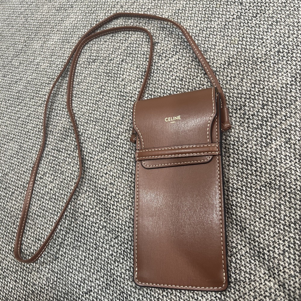 Celine Hedi Slimane Brown Leather Logo Crossbody Phone Sunglasses Bag