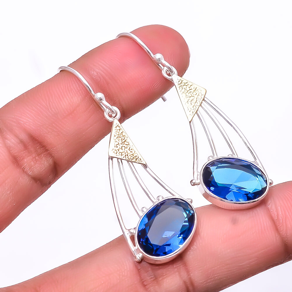 London Blue Topaz 925 Sterling Silver Two Tone Earring 1.95