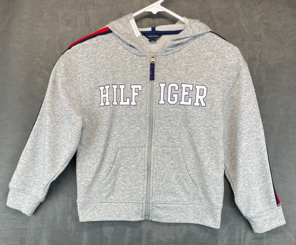 Tommy Hilfiger Kids Gray Striped Full Zip Hoodie Youth Size Medium 3177