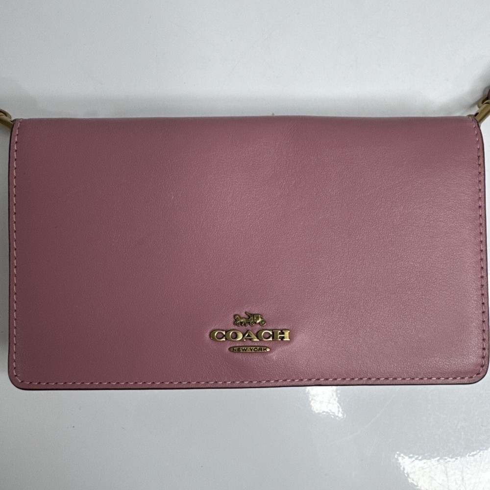 New Coach Smooth Leather Slim Crossbody Phone Bag in Rose Pink & Gold