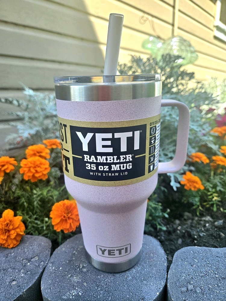 Yeti Rambler 35oz Mug with Straw Lid in Rare Ice Pink - Discontinued & Sold Out