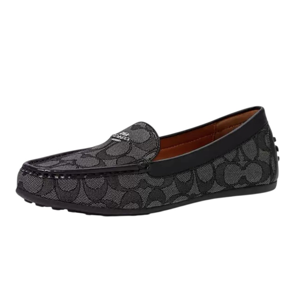 Coach Gray Signature Jacquard & Black Leather Gable Loafers Women's Size 9.5