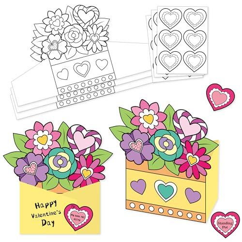 Creative DIY Valentine’s Flower Pot Kit with 36PCS Coloring Supplies for Kids