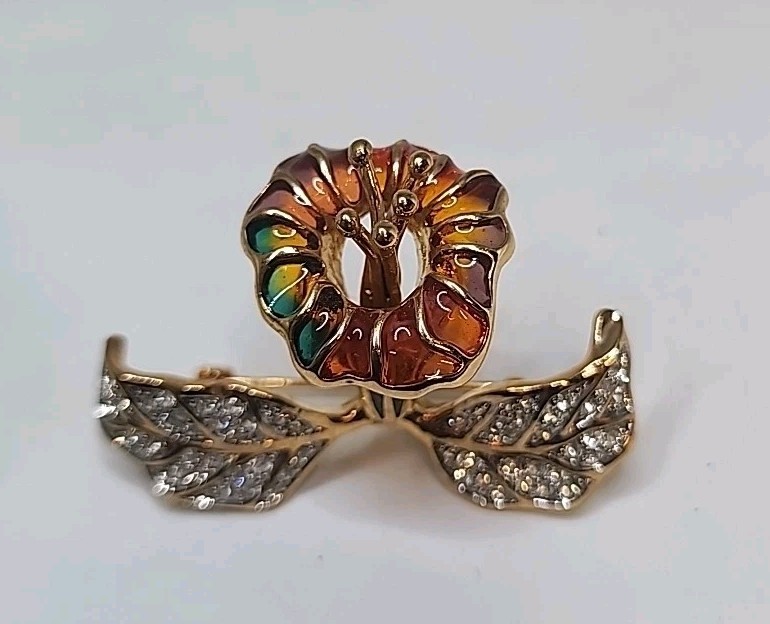 Vintage Joan Rivers Plique A Jour Crystal Orchid Trumpet Flower Brooch Pin 1.5
