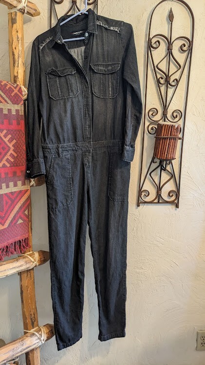 ETIENNE MARCEL Stonewashed Black Denim Utility Jumpsuit size S