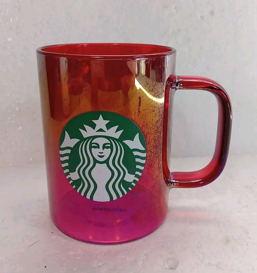 Starbucks 14oz Red Holiday Clear Glass Coffee Cup
