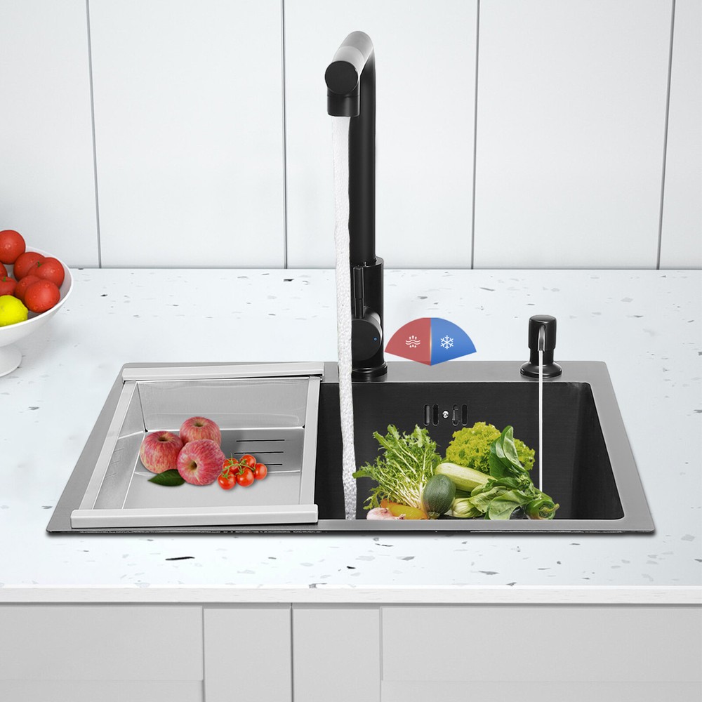 Black Stainless Steel Built-In Kitchen Sink with Tap