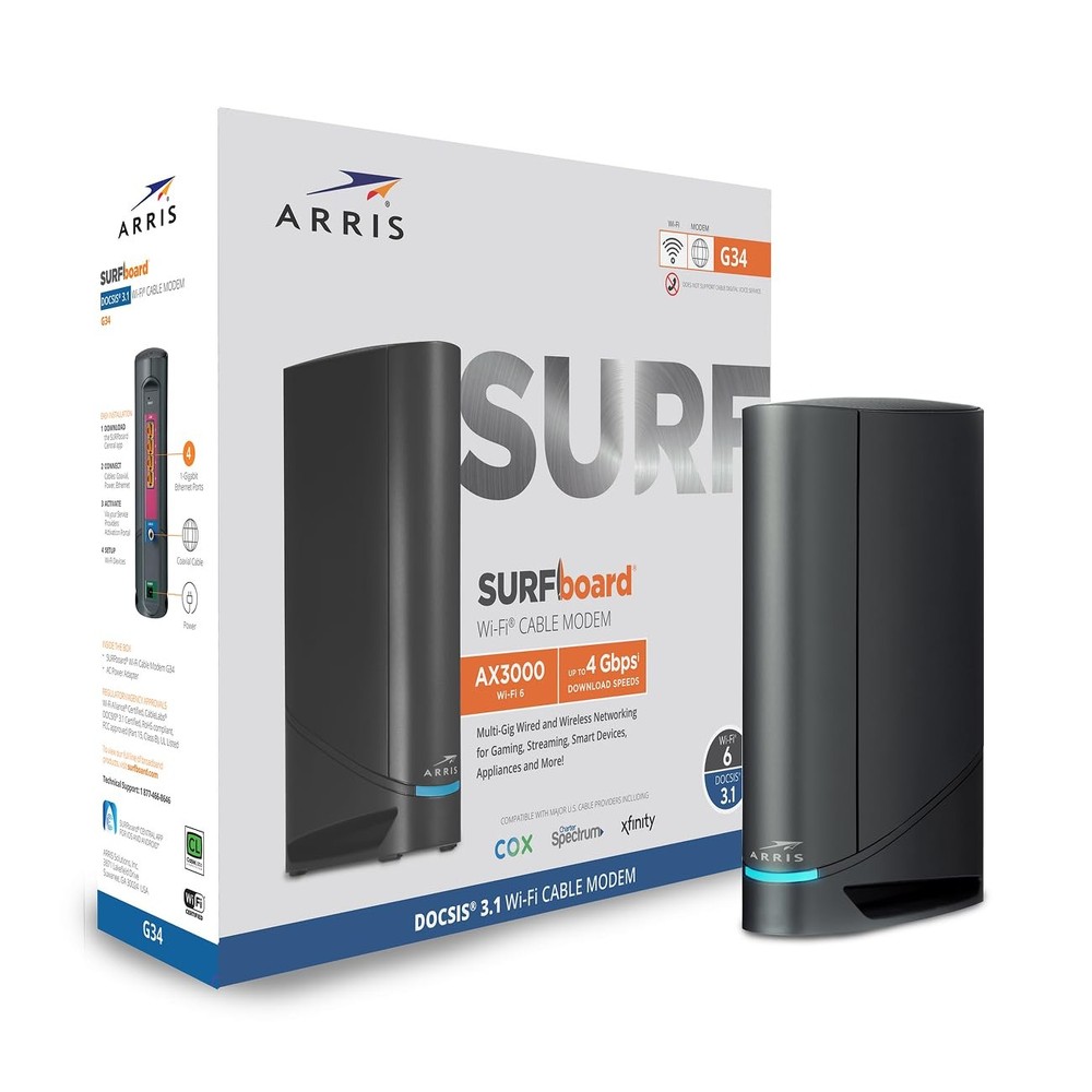 ARRIS (G34) - Cable Modem Router Combo 10 inches x 3 x 8 inches, Black